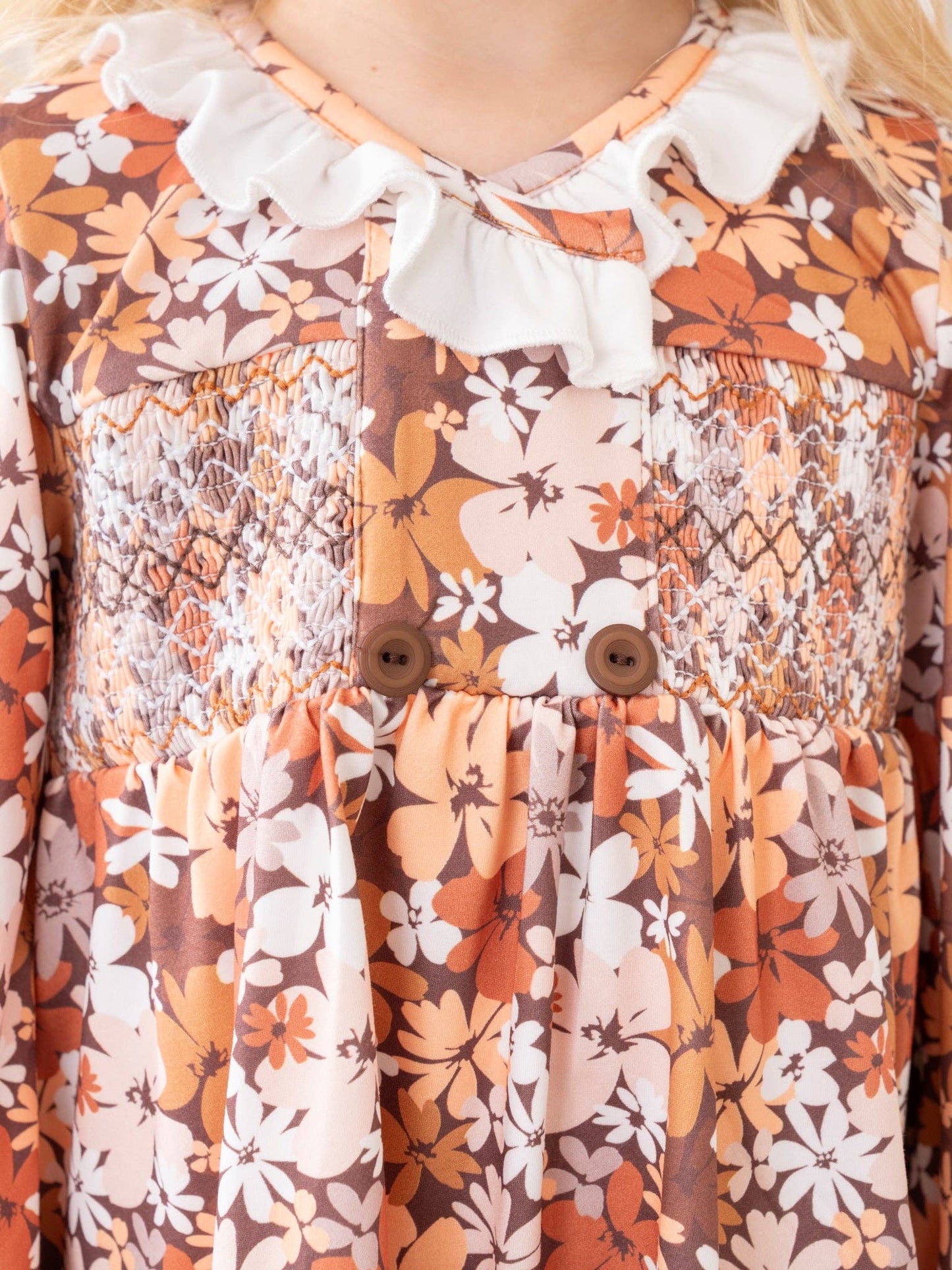 Brown Autumn Florals Ruffle Dress