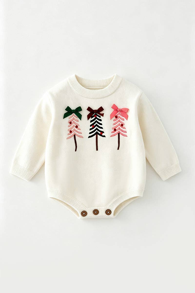 White Christmas tree knit baby bodysuit