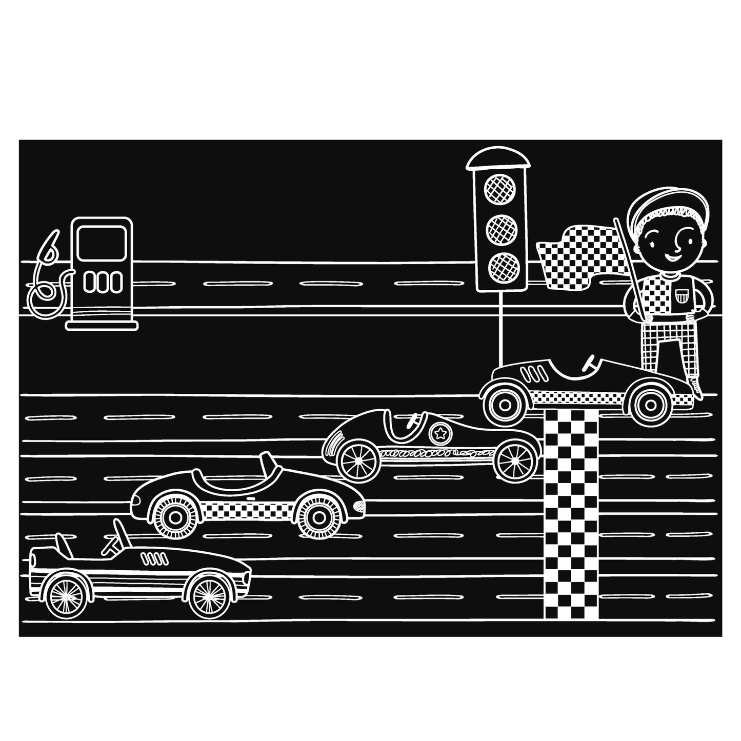 Imagination Starters - Reusable Coloring Placemat Set- Race Day