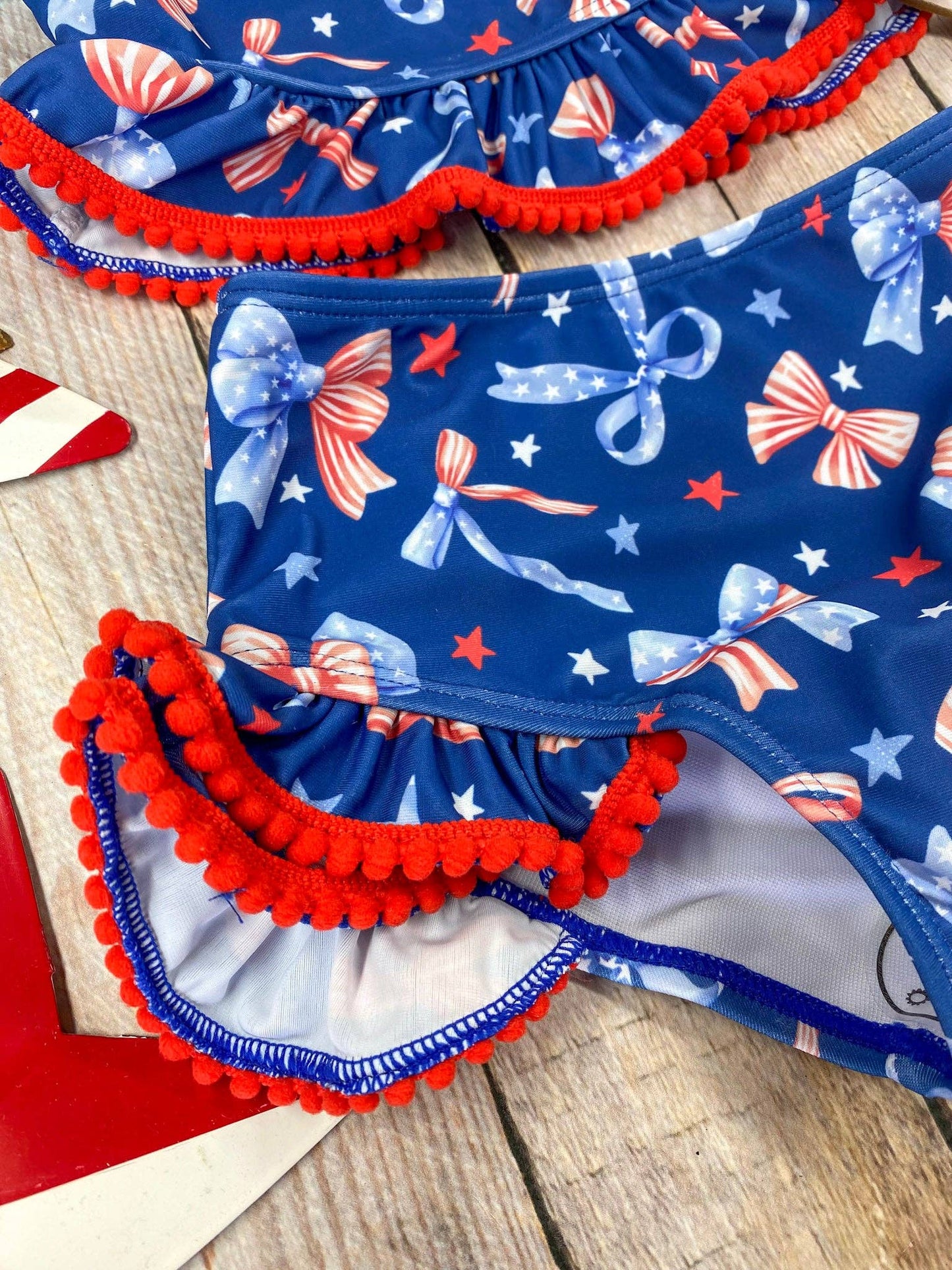 Navy Patriotic Bow Print Two-Piece Swimsuit