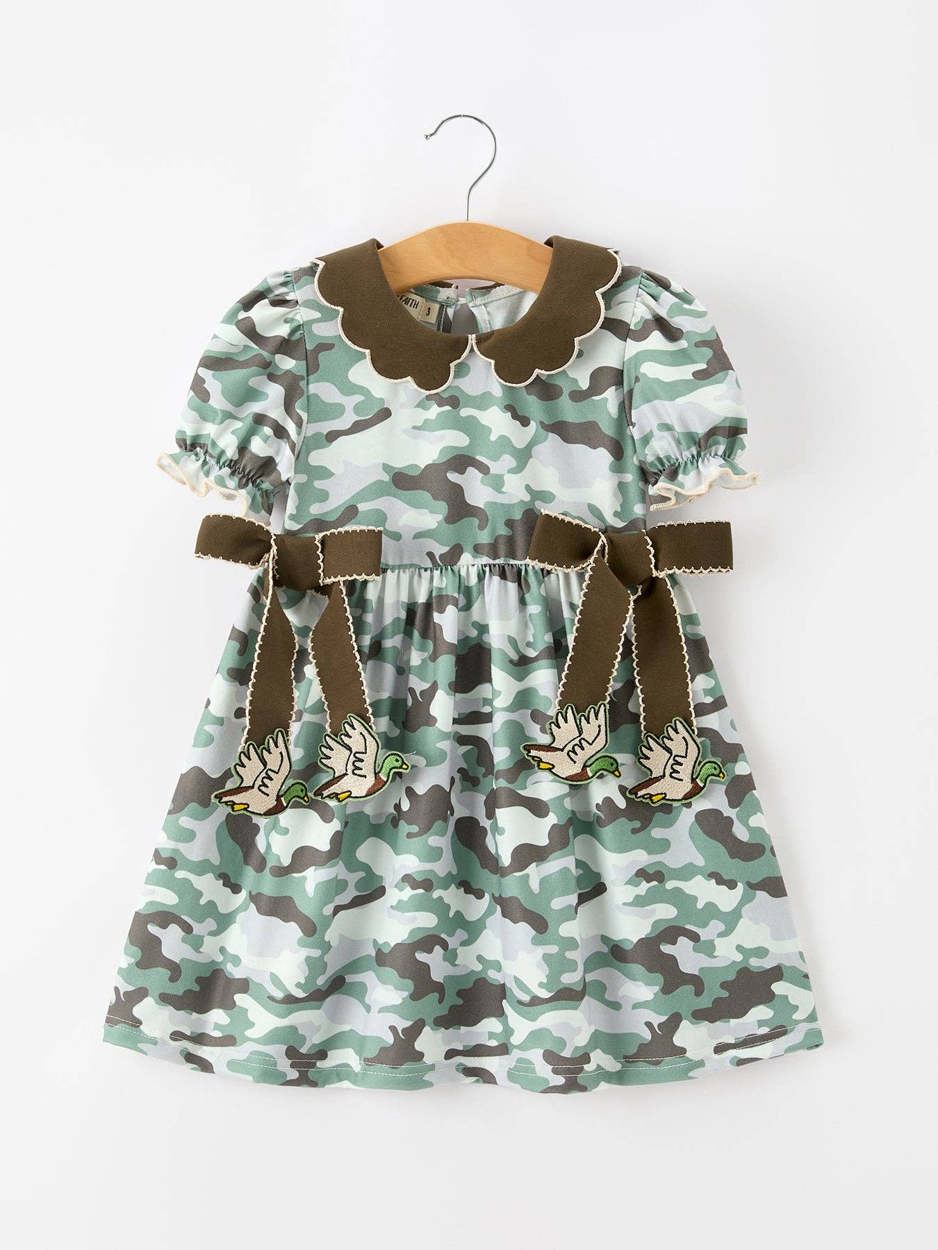 Rylee Faith Designs - Fall Camo Bow Girls Puff Sleeve Twirl Dress