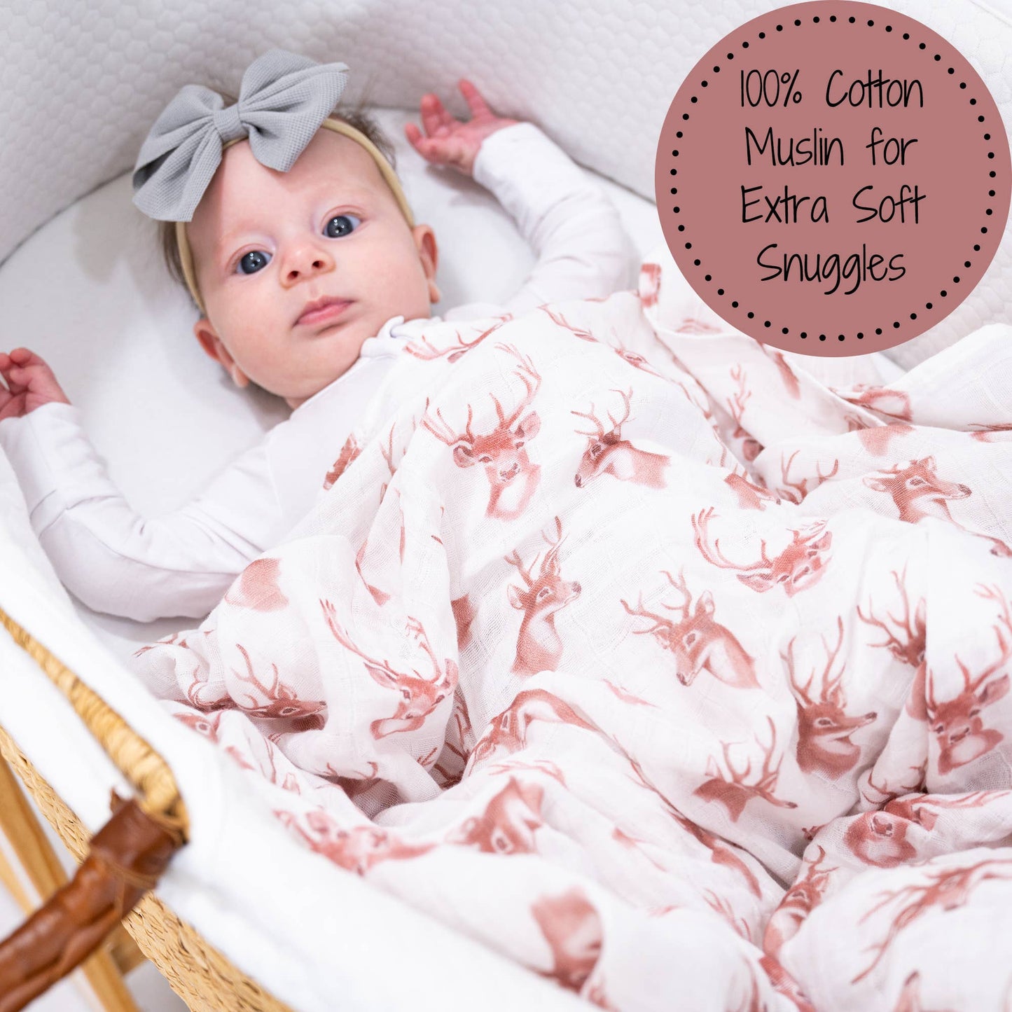 LollyBanks - Oh Deer Baby 100% Cotton Muslin Swaddle Blanket 47"x47"