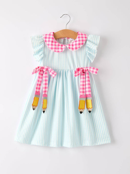 Rylee Faith Designs - Back To School Girls Striped lapels Bow Dress