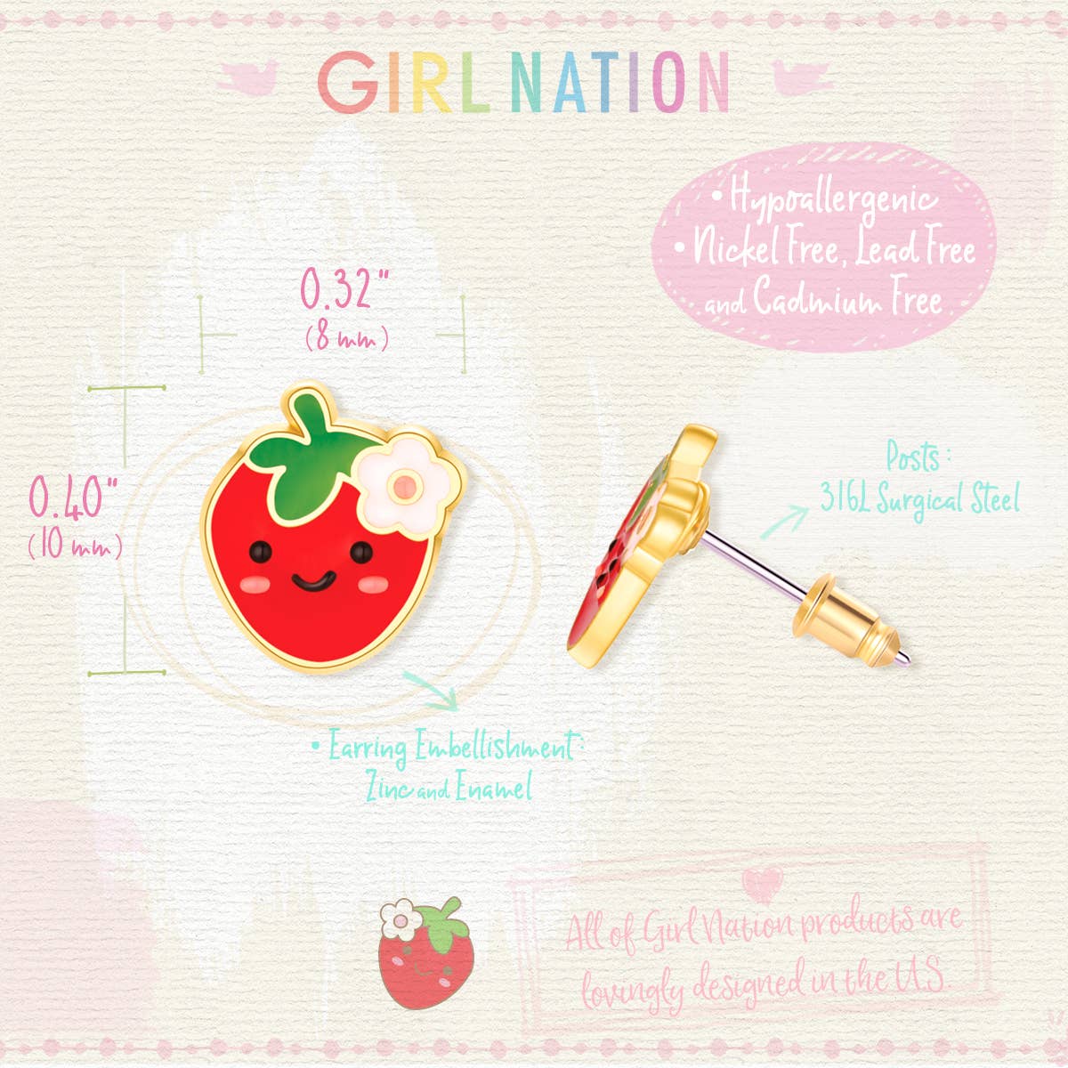 Girl Nation - You're Berry Cute Cutie Stud Earrings