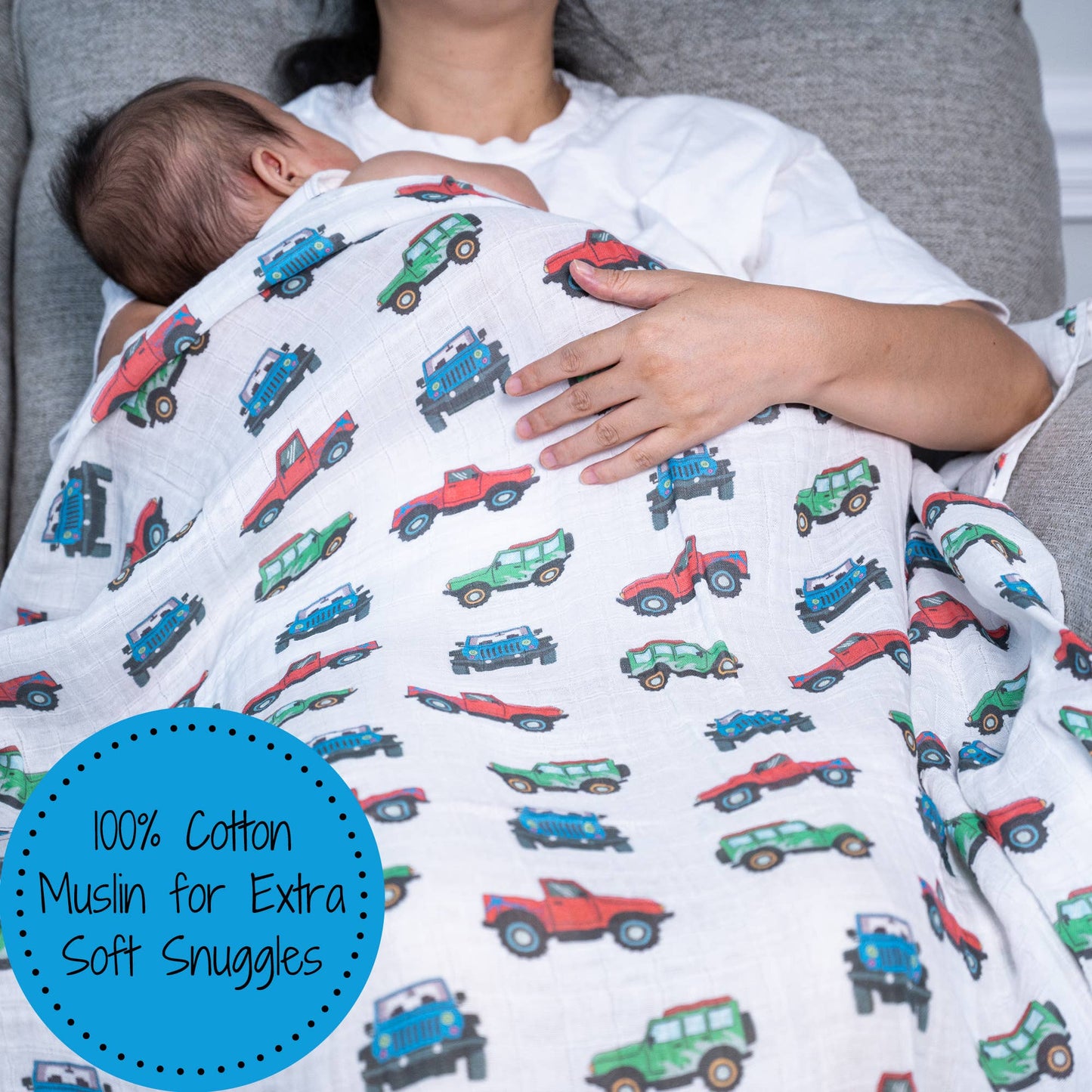 Vroom Vroom Zoom Baby Muslin Swaddle Blanket