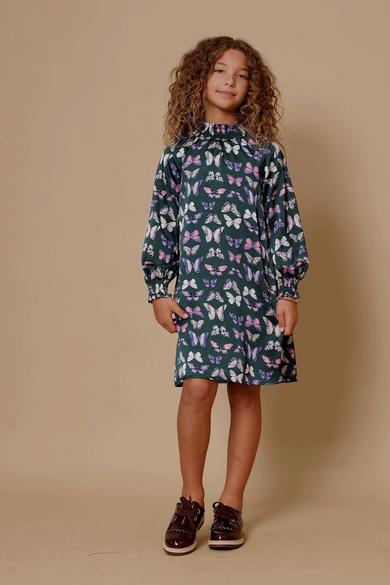 Hayden LA - Girls Vibrant Butterfly Print Smocked Cuff Dress