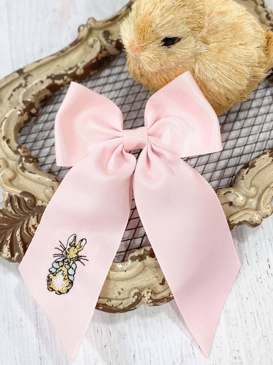 Peter Cottontail Embroidered  Long Tail Cheer Bow