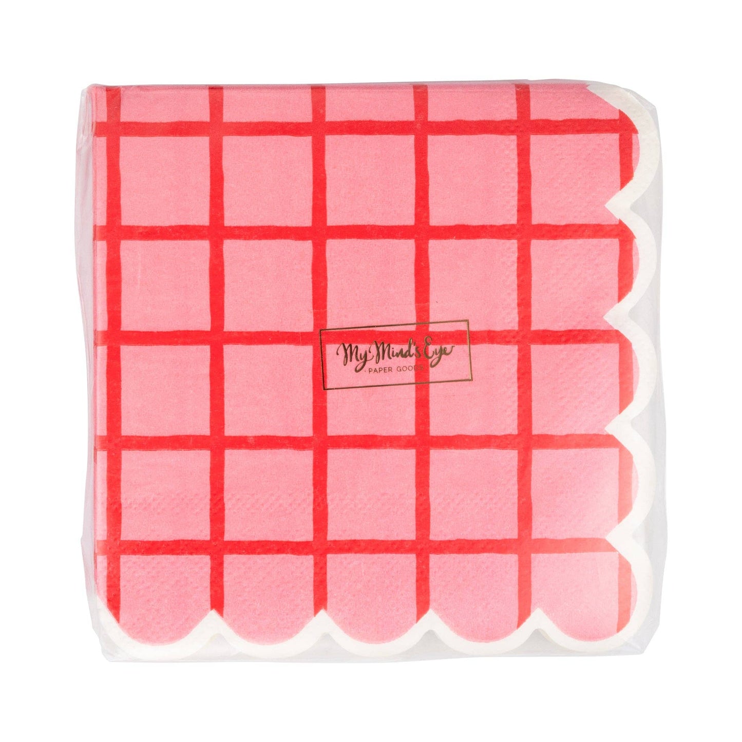 Red and Pink Grid Cocktail Napkin