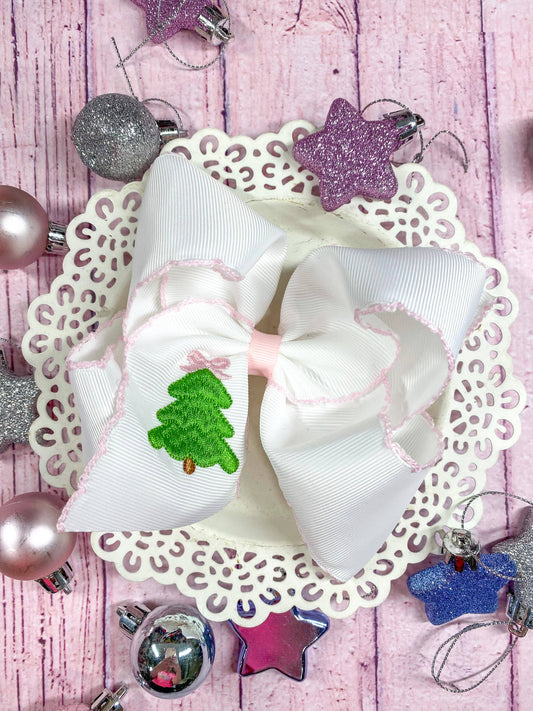 Pink Christmas Tree Embroidered Hair Bow: Christmas 2025