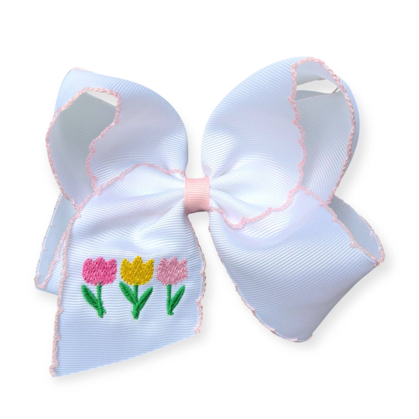 5" Easter embroidered hair bows with moon stitch trim