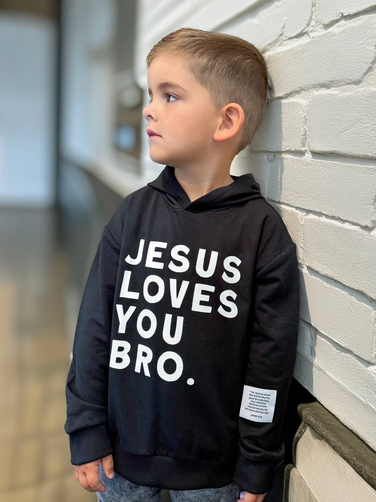 BRVE by Fletch - Jesus Loves You Bro Black Kid's Hoodie