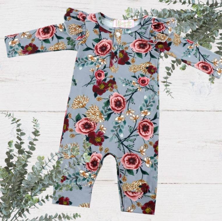 Baby Girls Country Blue Floral Deluxe Romper