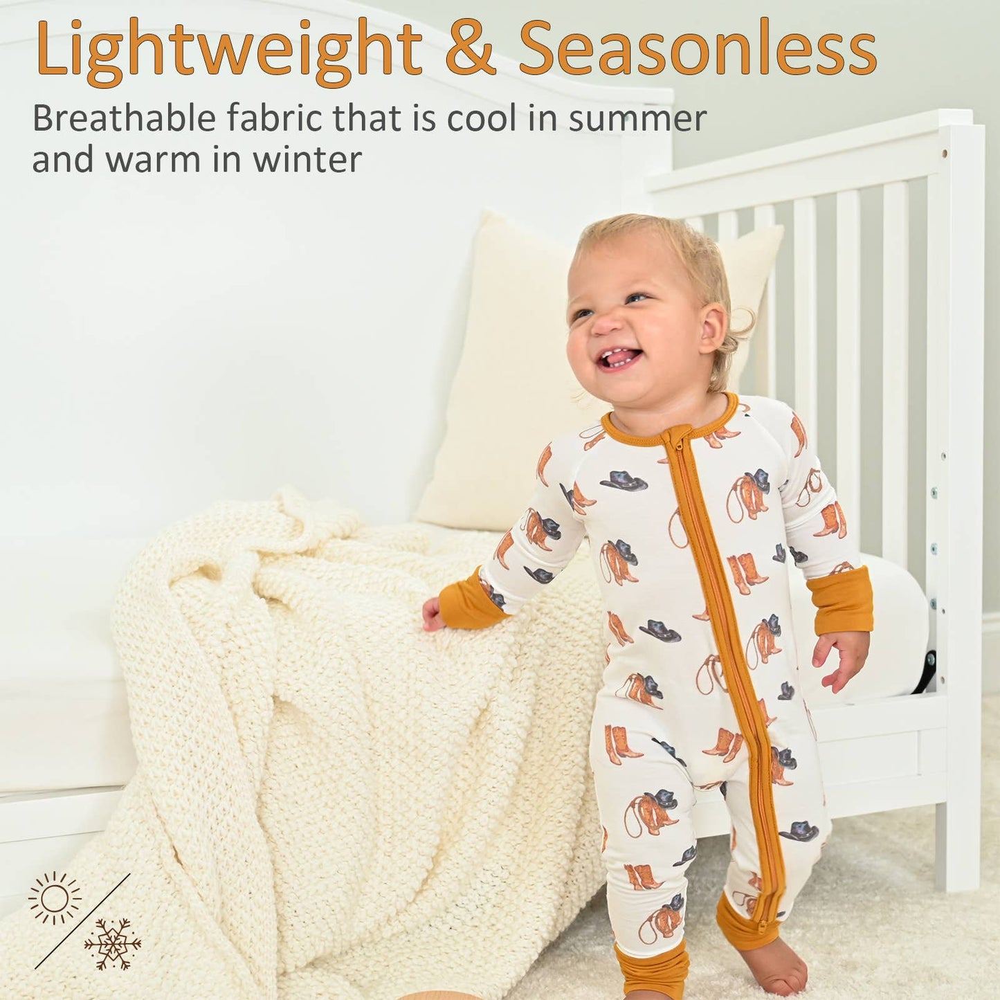 LollyBanks - Life Is Better In Boots  Baby Bamboo Pajamas, 2-Way Zipper