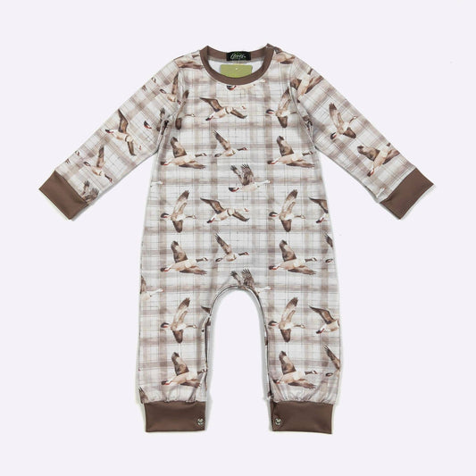 Clover Cottage - Plaid Mallard LS Boy Romper