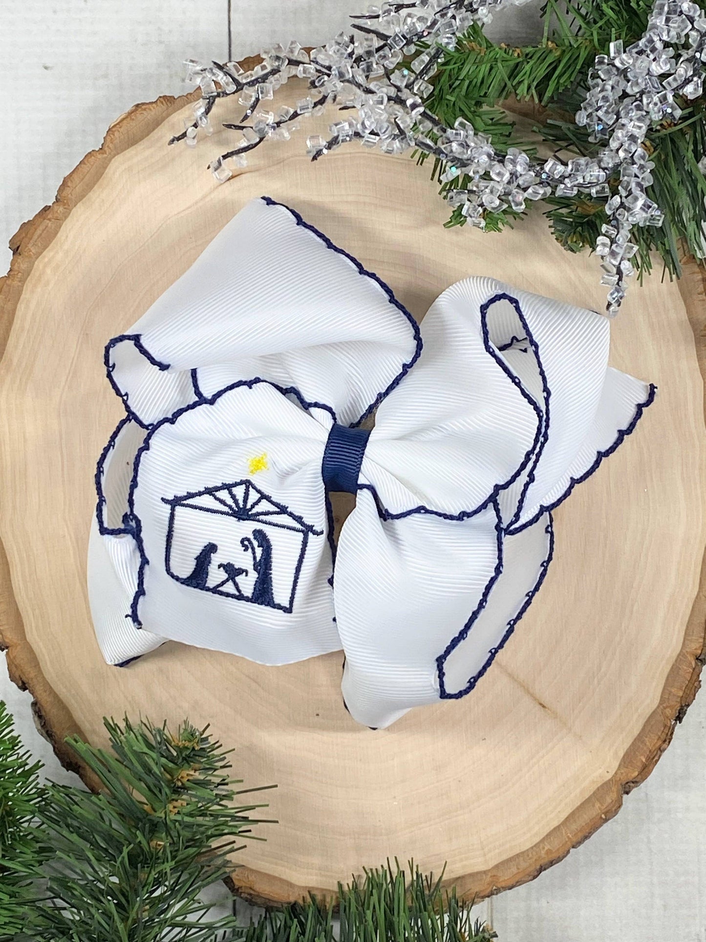The Hair Bow Company - Nativity Scene Embroidered Moonstitch Hair Bow