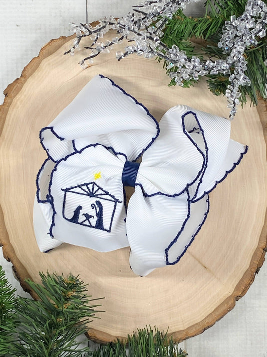 The Hair Bow Company - Nativity Scene Embroidered Moonstitch Hair Bow