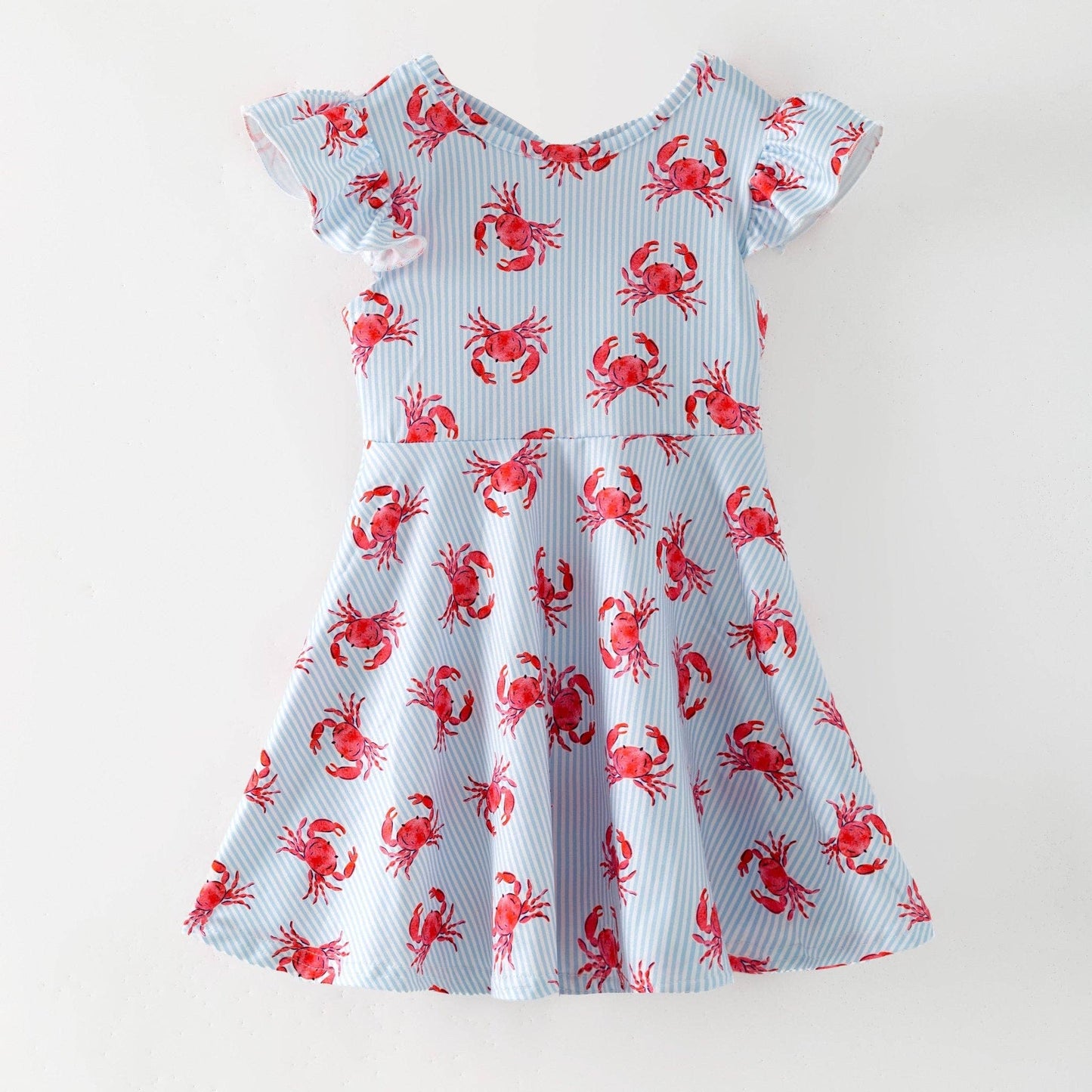 Coastal Crab Twirl Dress | Girls Ocean Print Flutter Sleeve Dress