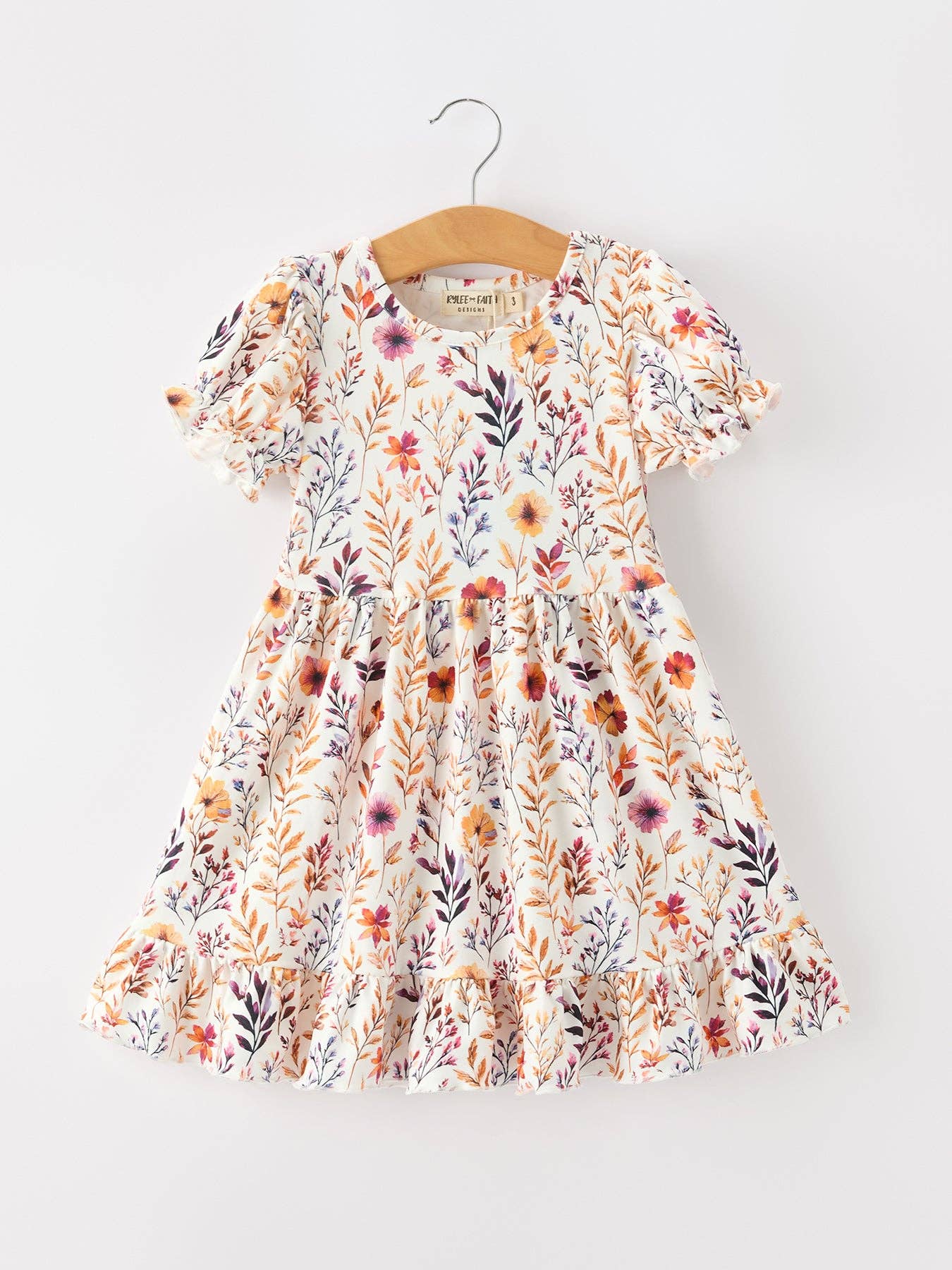Rylee Faith Designs - Fall Floral Puff Sleeve Ruffle Girls Dress