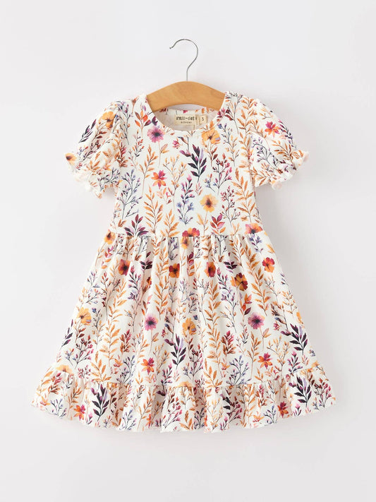 Rylee Faith Designs - Fall Floral Puff Sleeve Ruffle Girls Dress