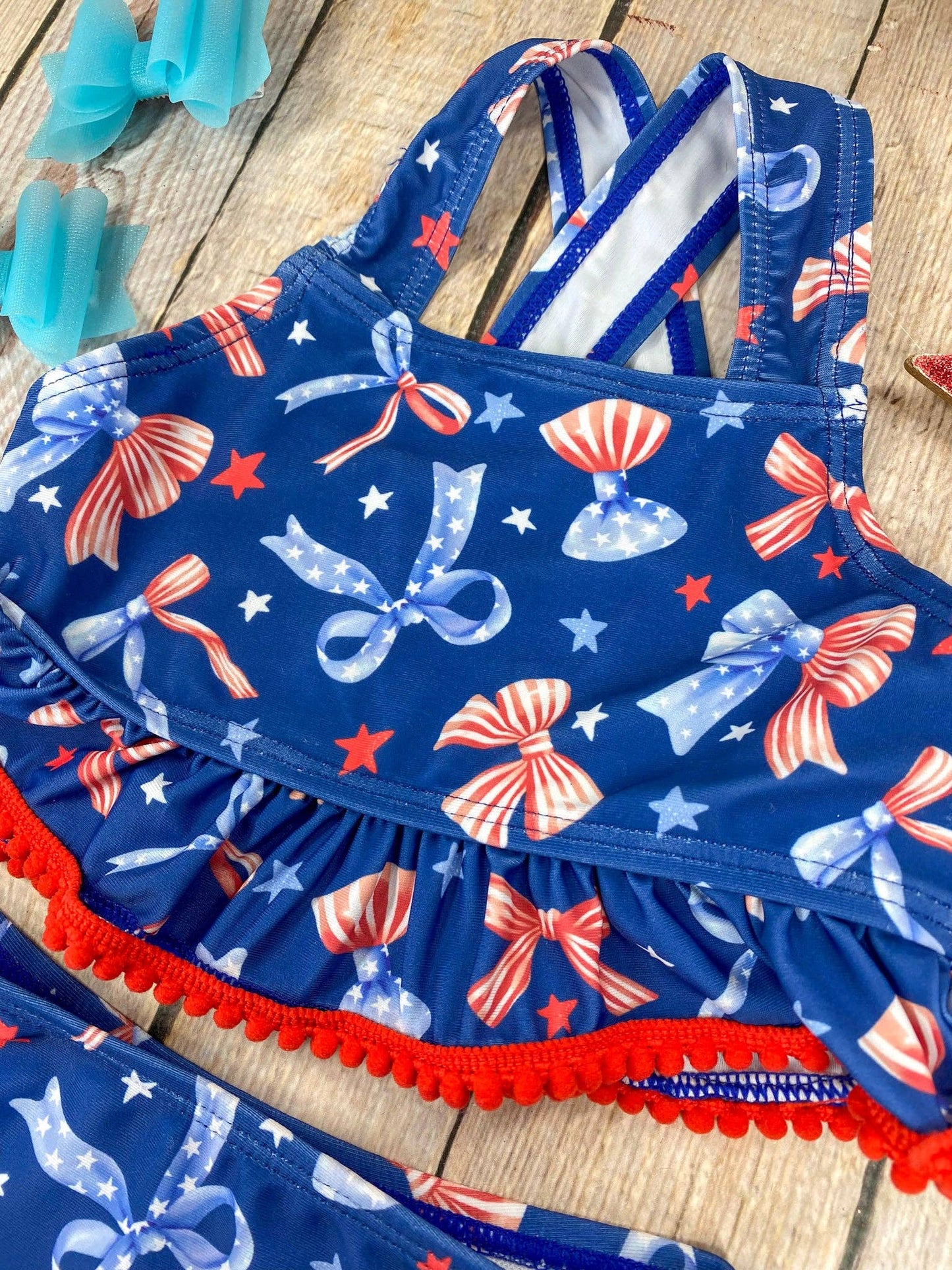 Navy Patriotic Bow Print Two-Piece Swimsuit