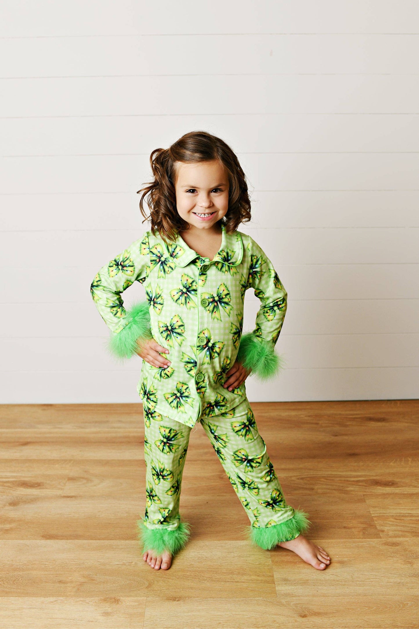 Adorable Sweetness - Girls Holiday Christmas Green Festive Bow Lounge Set