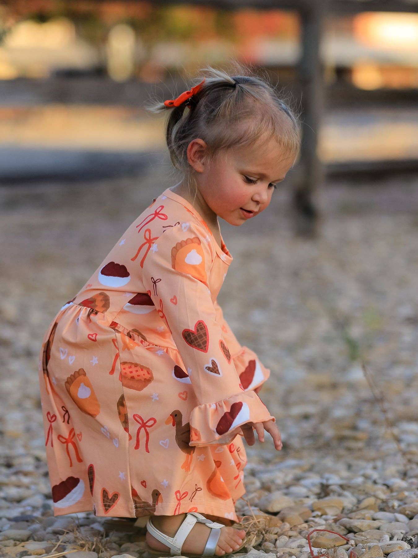 Rylee Faith Designs - Thanksgiving Day Turkey Pie Print Ruffle Sleeve Dress