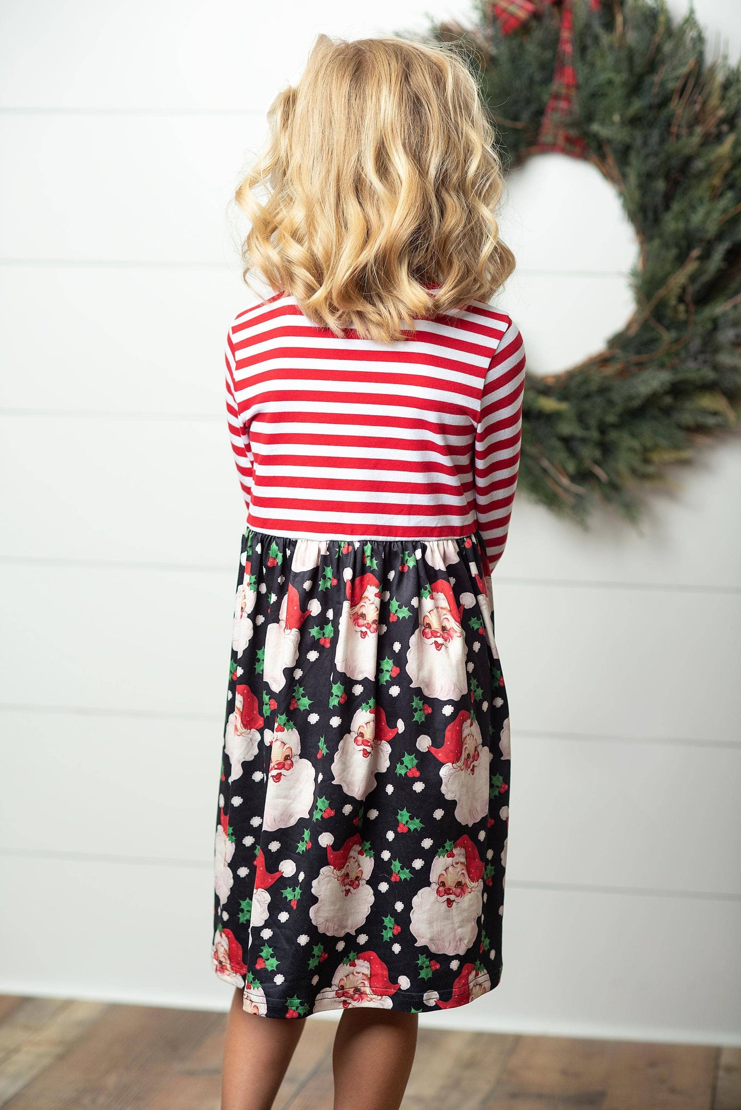 Adorable Sweetness - Kids Santa Candy Cane Stripe Holiday Ruffle Twirl Dress