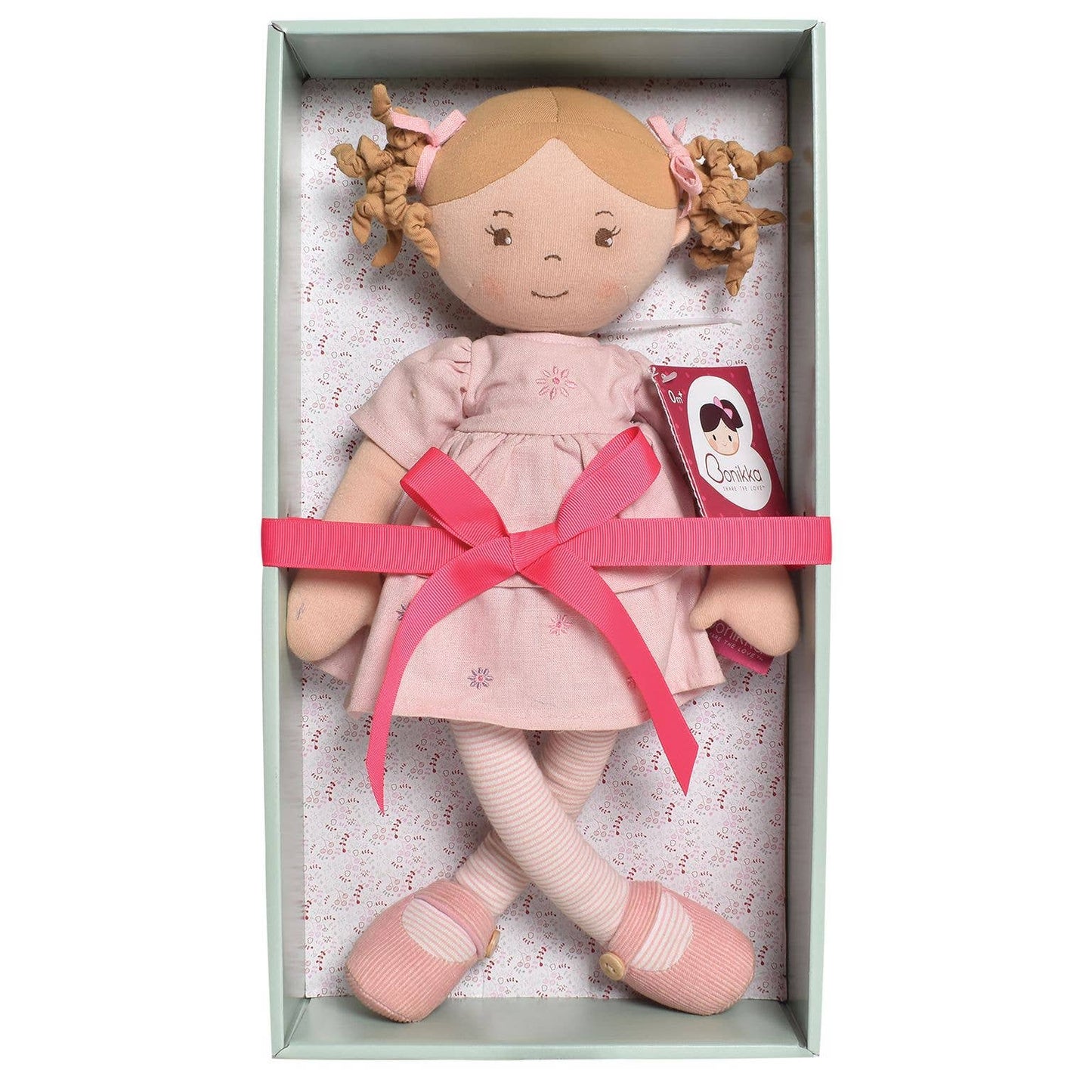 Tikiri Toys LLC - Amelia Lt. Brown Hair Doll in Pink Linen Dress w/Display Box