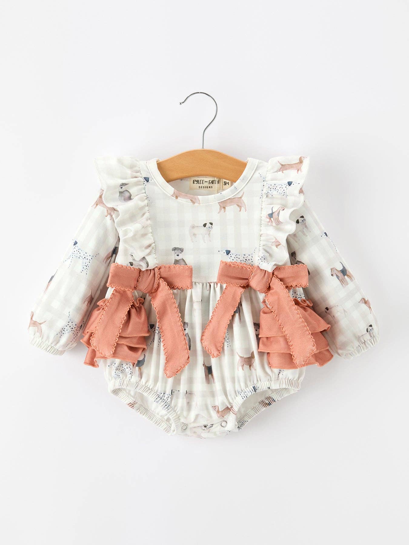 Rylee Faith Designs - Fall Plaid Dog Print Girls Long Sleeve Romper