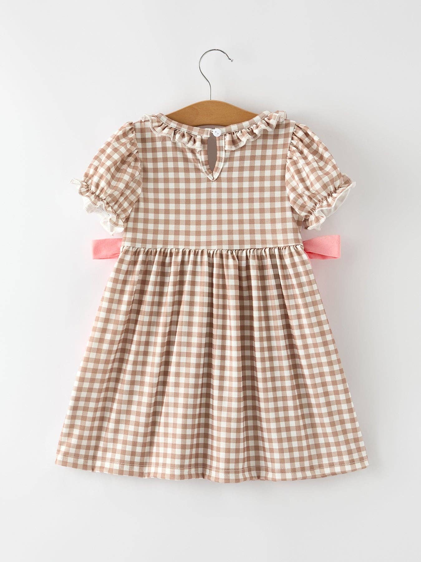 Christmas Vintage-Style Plaid Dress with Embroidered Gingerbread and Bows