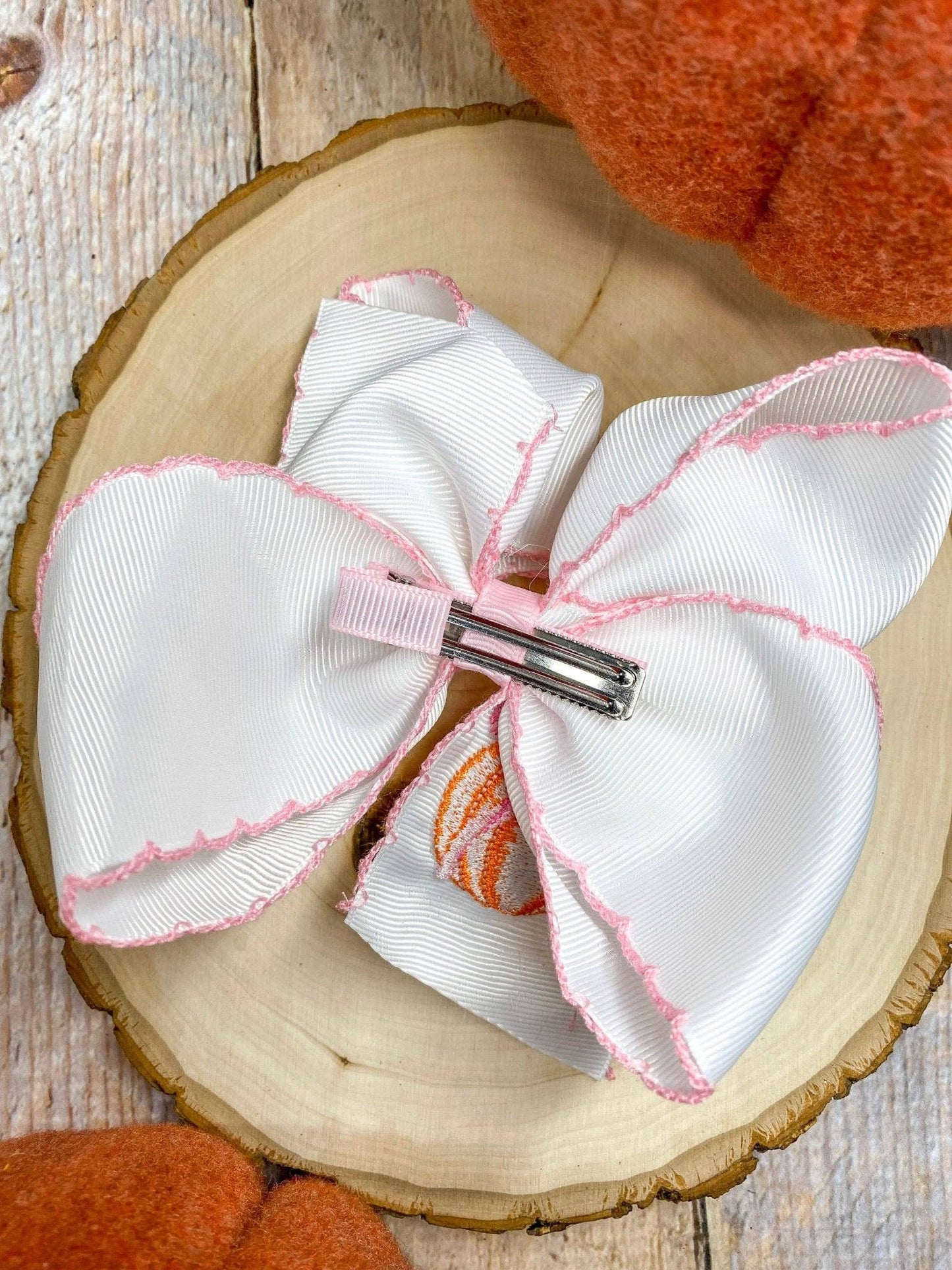 Coquette Pumpkin Embroidered Moonstitch Hair Bow | Clip or Headband