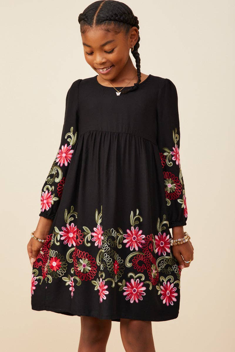 Hayden LA - Girls Embroidered Detail Long Sleeve Scoop Neck Dress