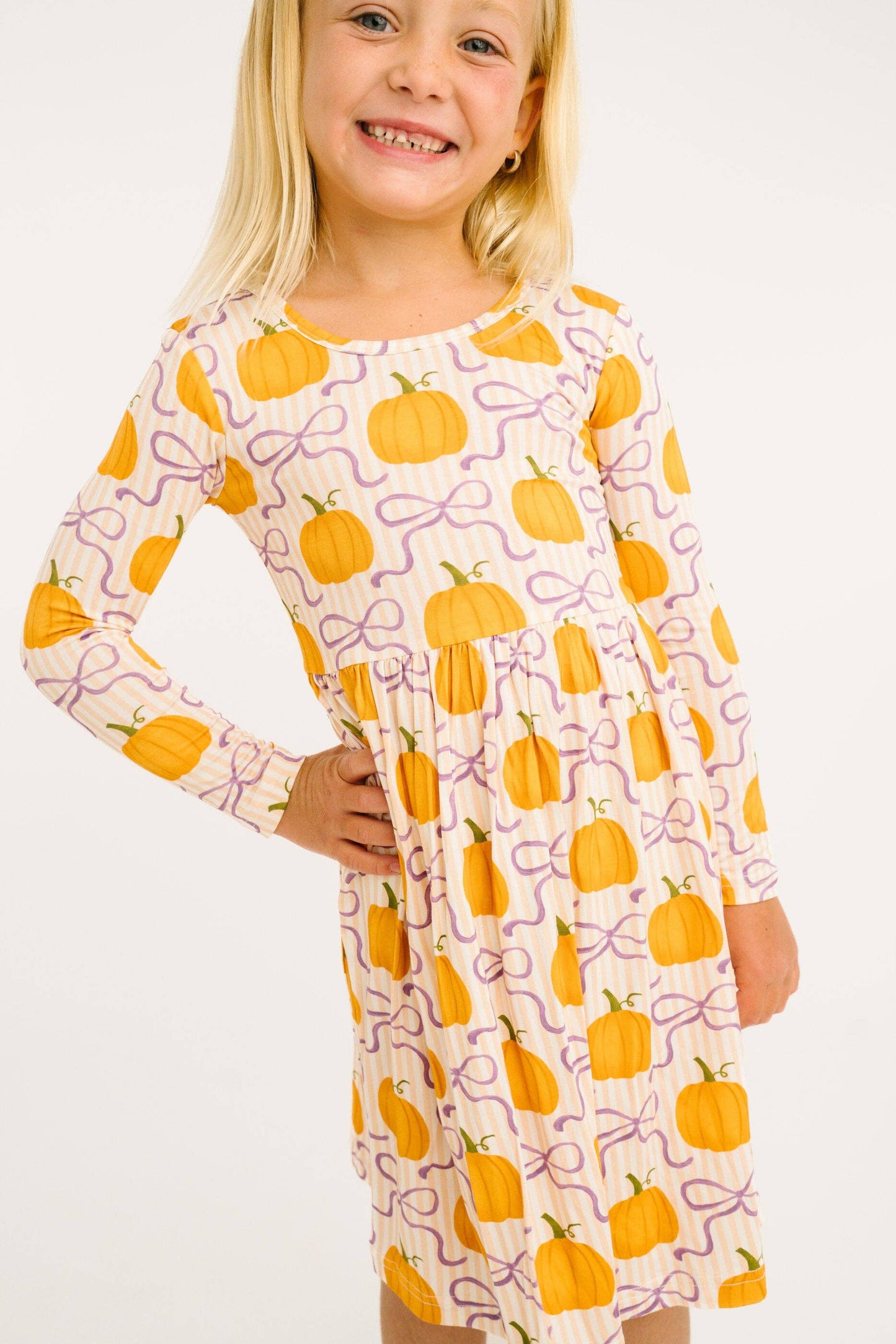 Little One Shop - Pumpkin & Bows Bamboo Dress