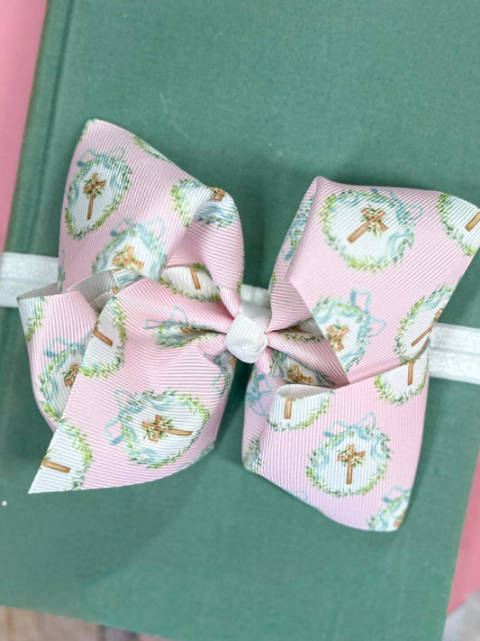 The Hair Bow Company - Easter Coquette Cross Wreath Printed Headband