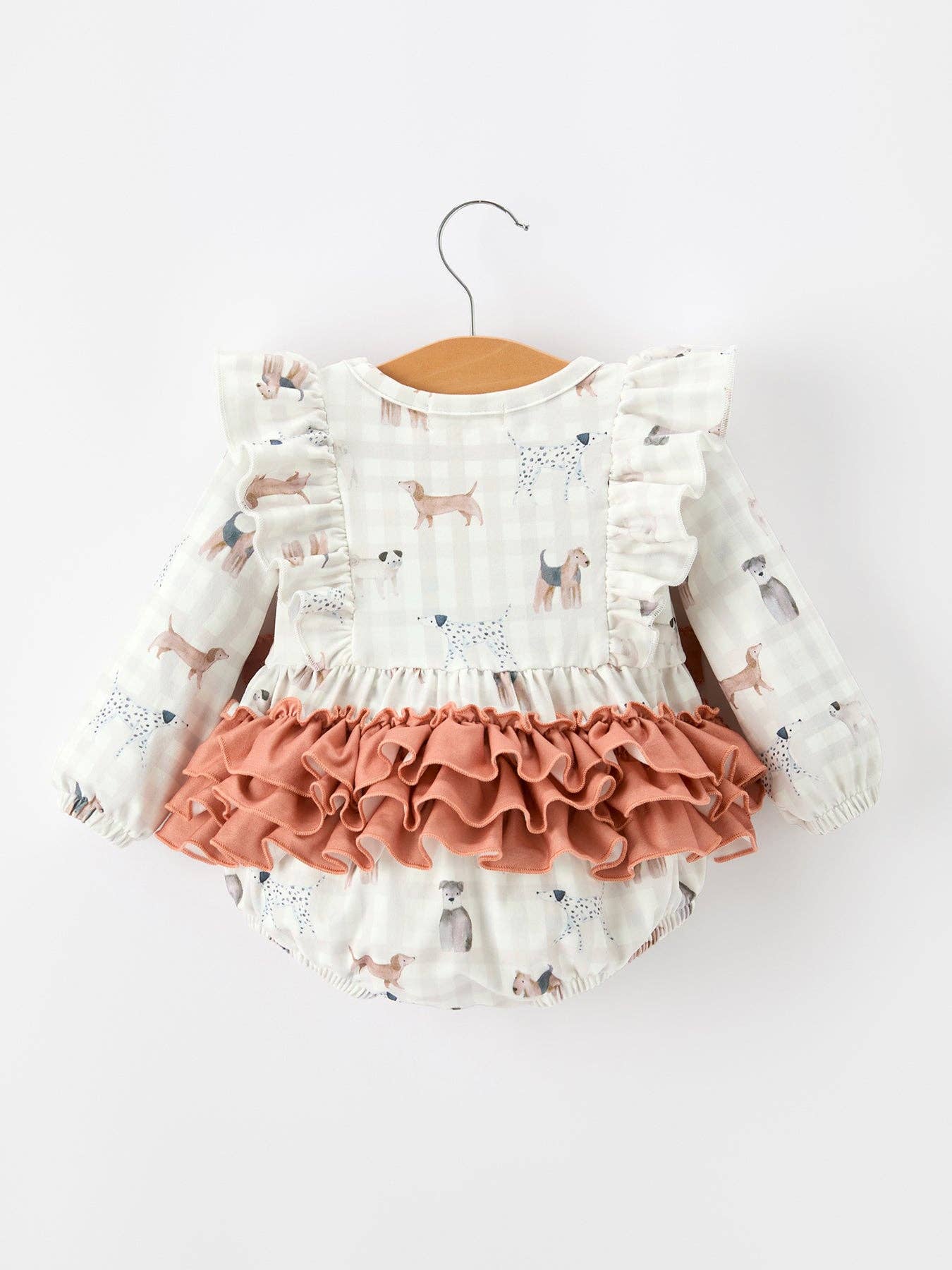 Rylee Faith Designs - Fall Plaid Dog Print Girls Long Sleeve Romper