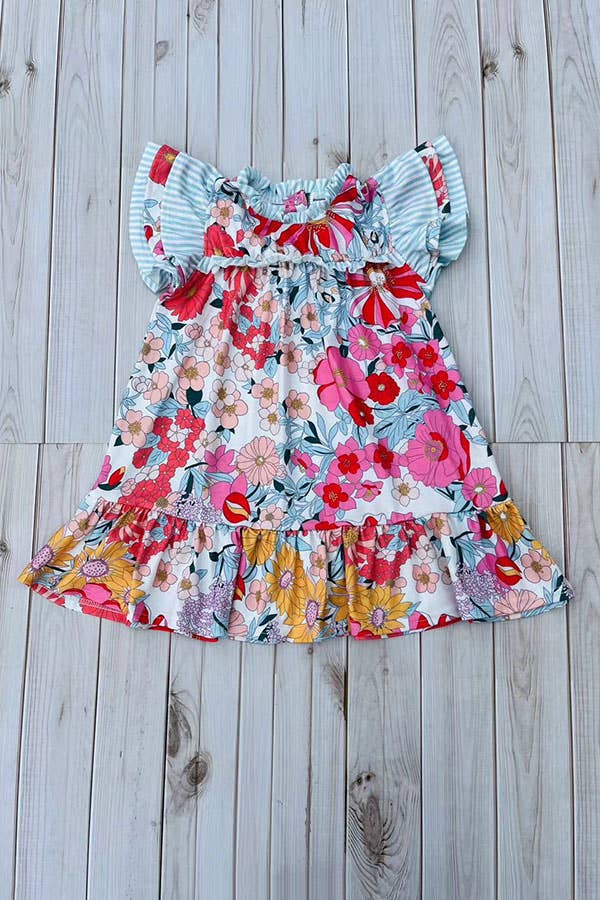 luluclothes - Mom and me floral printed smocking girls dress DLH2882