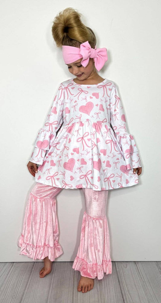 Pink Velvet Heart Girls Set