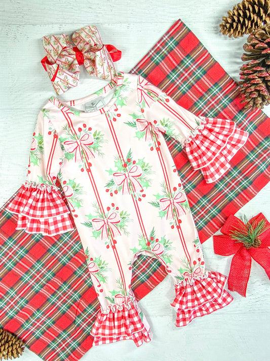 Holly Bows & Stripes Infant Onesie