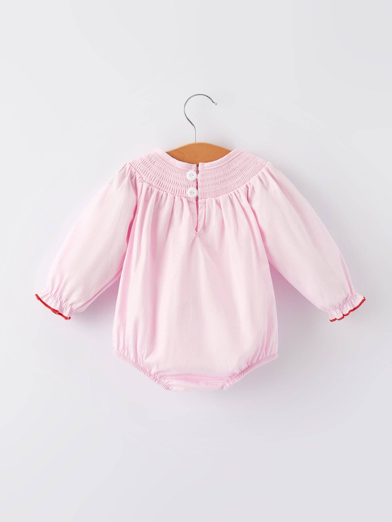 Rylee Faith Designs - Pink valentine Smocking Embroidery Long Sleeve Girls Romper