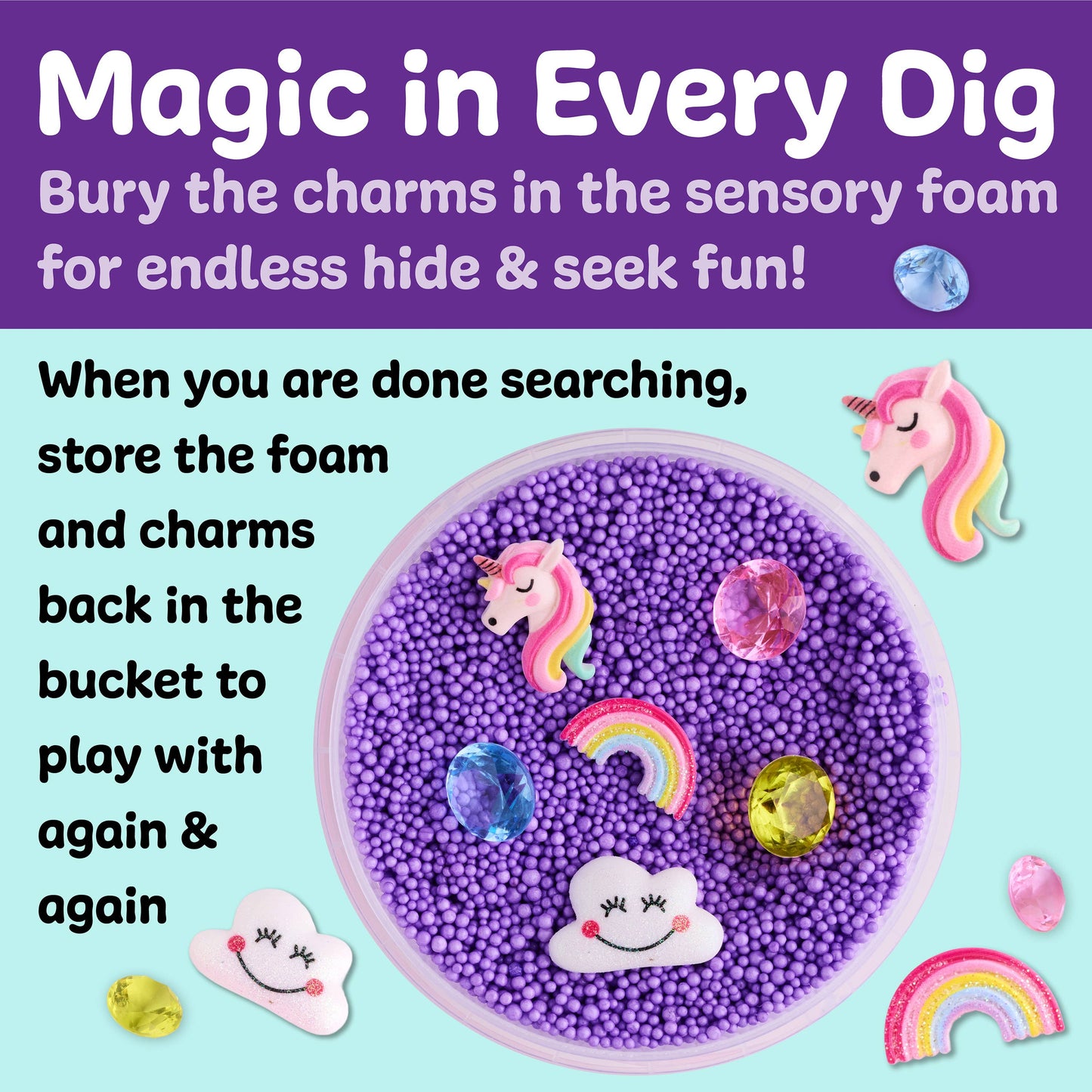 Sensory Surprise Squishy Foam Bucket - Unicorn Charms