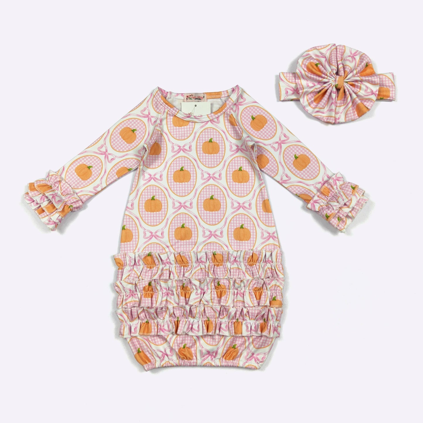 Clover Cottage - Pink Gingham Pumpkin Baby Gown