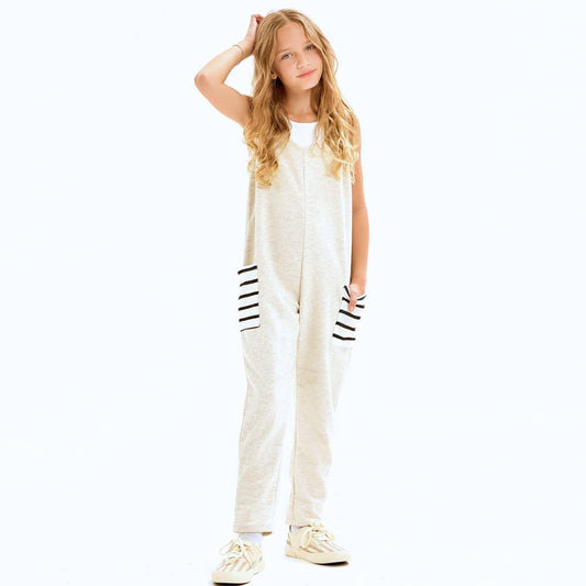 Striped Pocket Cotton French Terry Jumpsuit