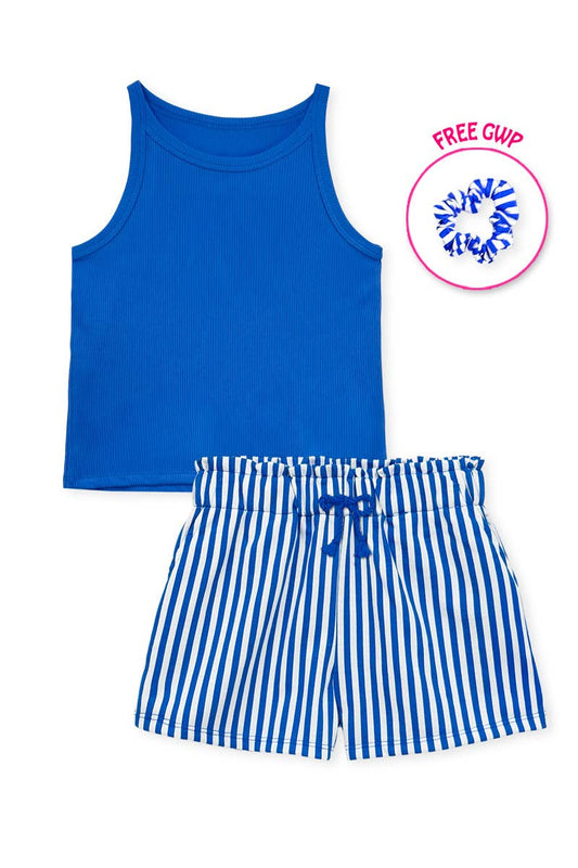 Stipe Short Set w/ Matching Scrunchie