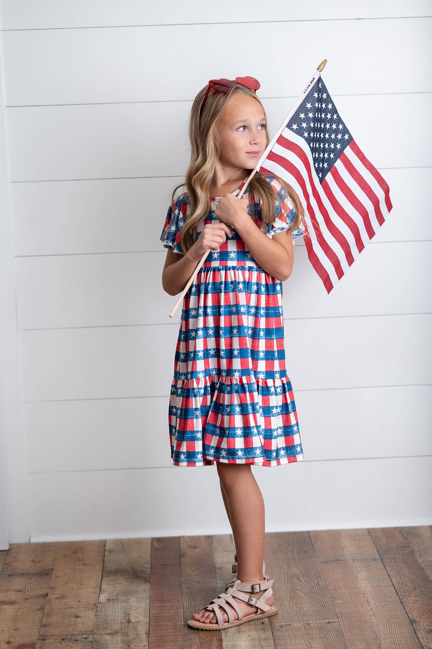Kids 4th of July Red Stars & Stripes Flutter Sleeve Dress