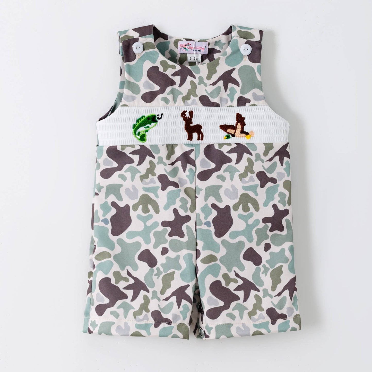 Clover Cottage - Muted Camo Smocked Baby Jon Jon
