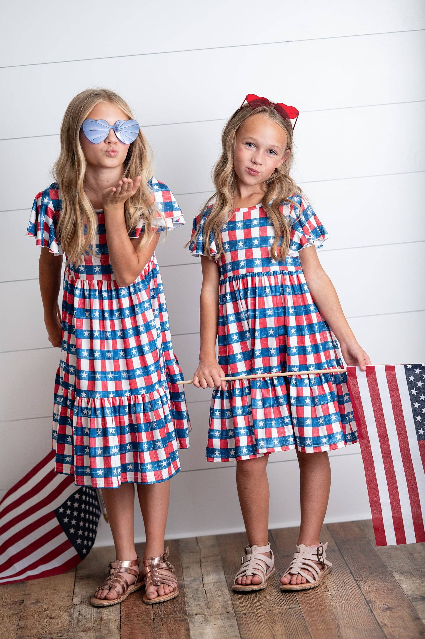 Kids 4th of July Red Stars & Stripes Flutter Sleeve Dress