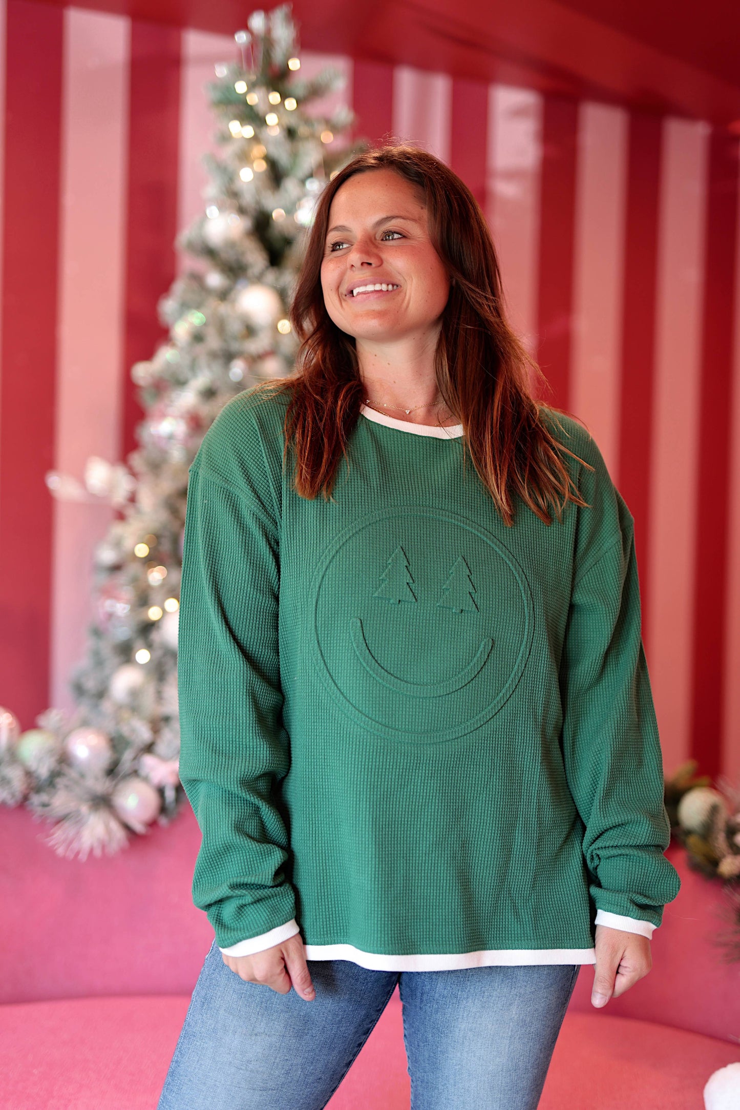 Holiday Happy Trees Embossed- Sweatshirt