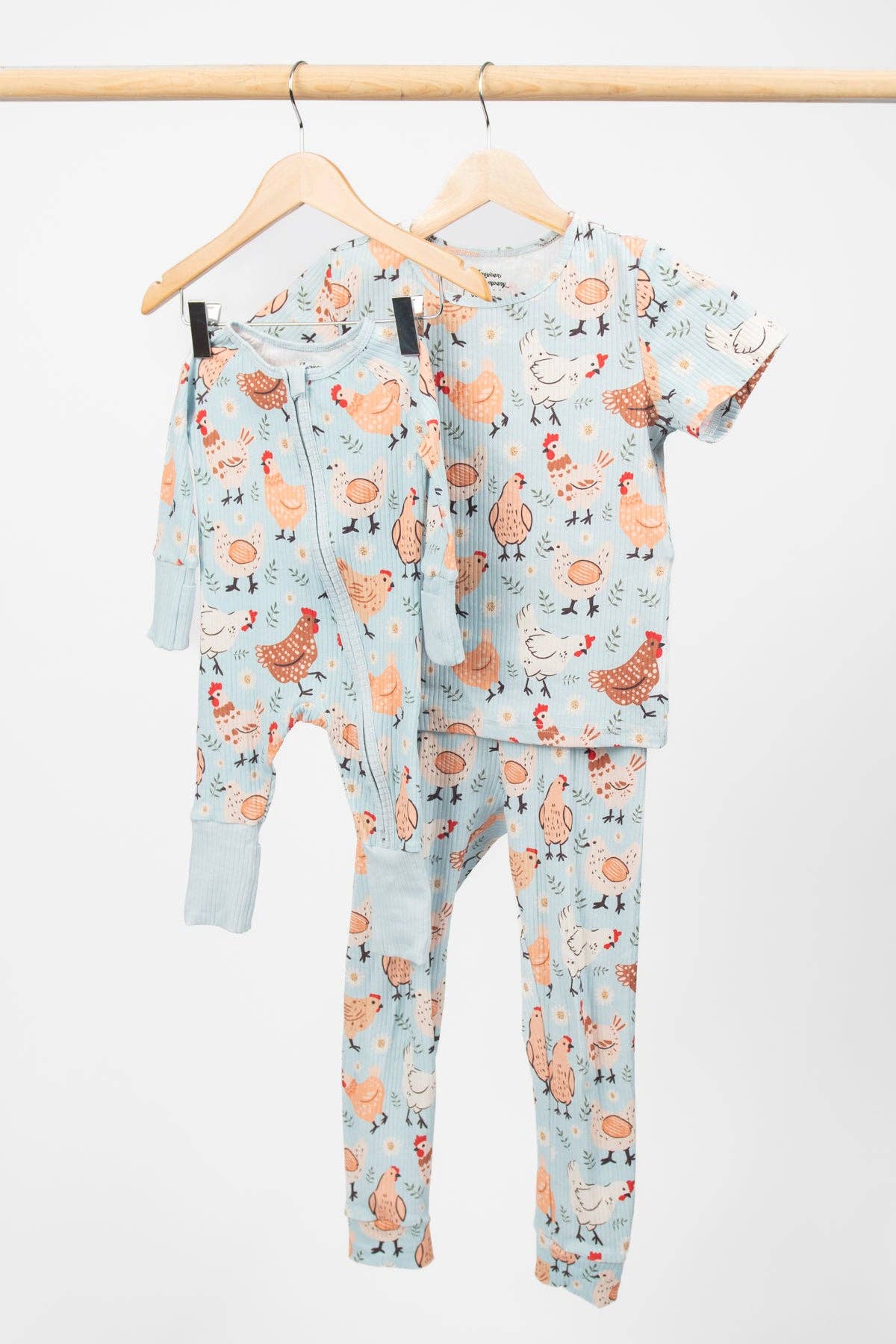 Blue Chickens & Blooms Baby Ribbed Cotton Zippy