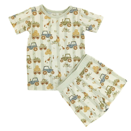 Little One Shop - Tractor Trails Bamboo Shorts Set