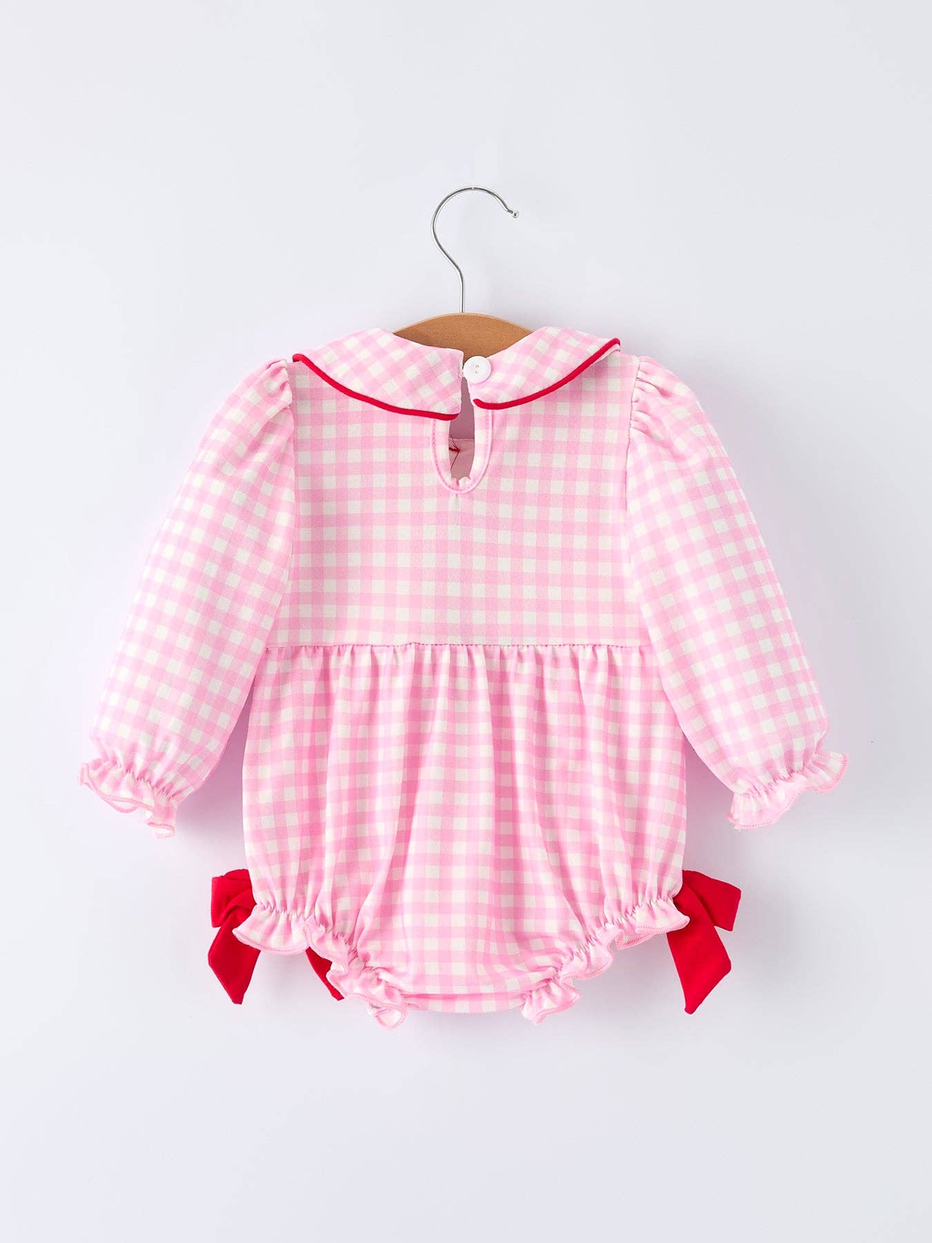 Rylee Faith Designs - Girls' Valentine's Day Heart-embroidered Plaid Baby Romper